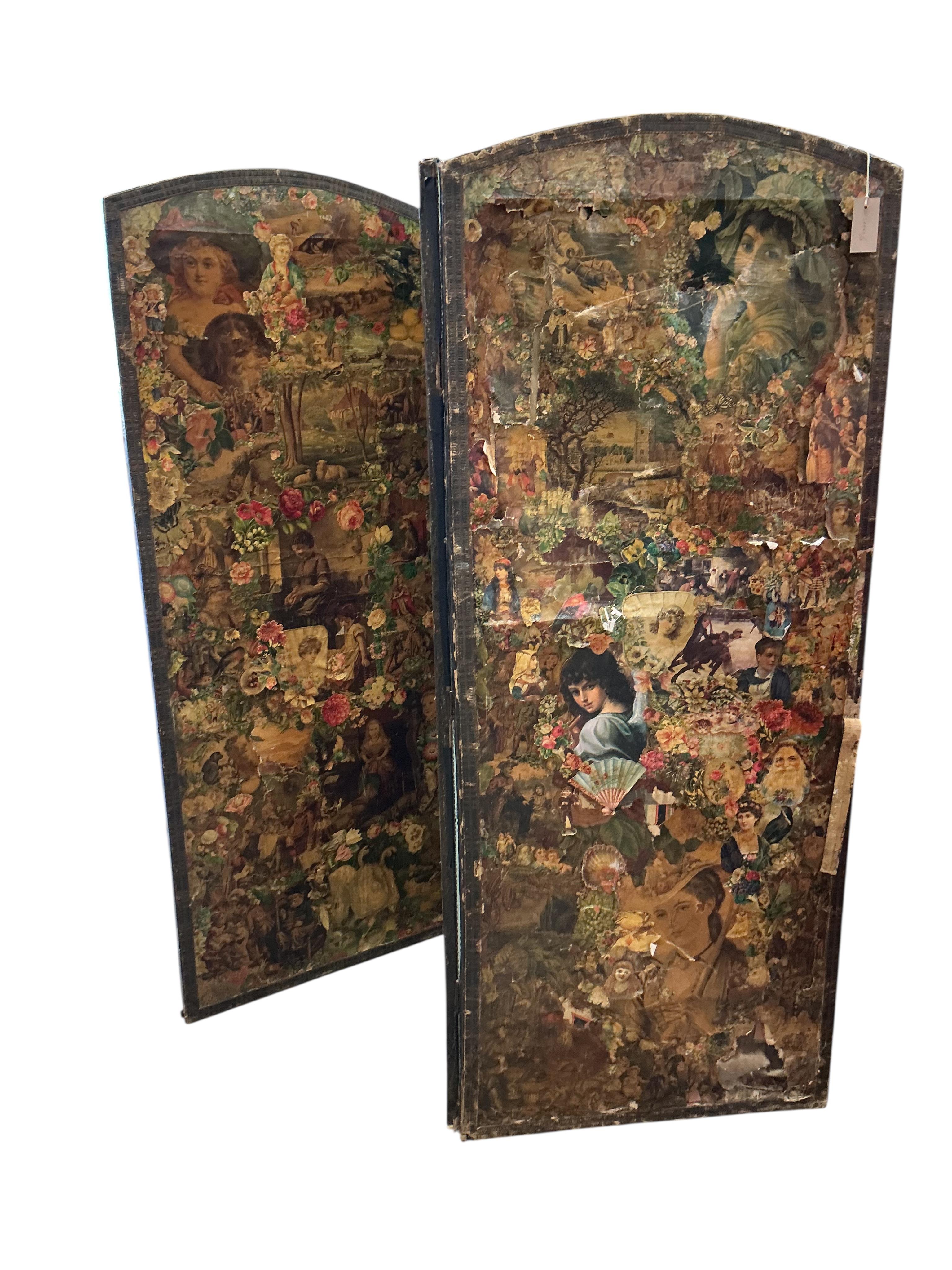 A Victorian three fold screen, each panel 63cm x 156cm